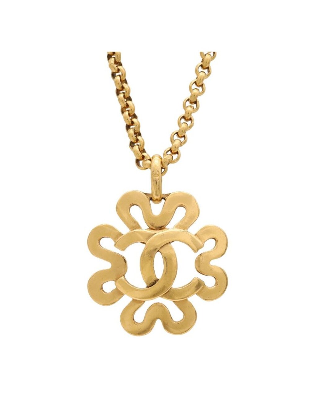 Chanel Flower CC Logo Vintage Chain Pendant Gold Plated 95P